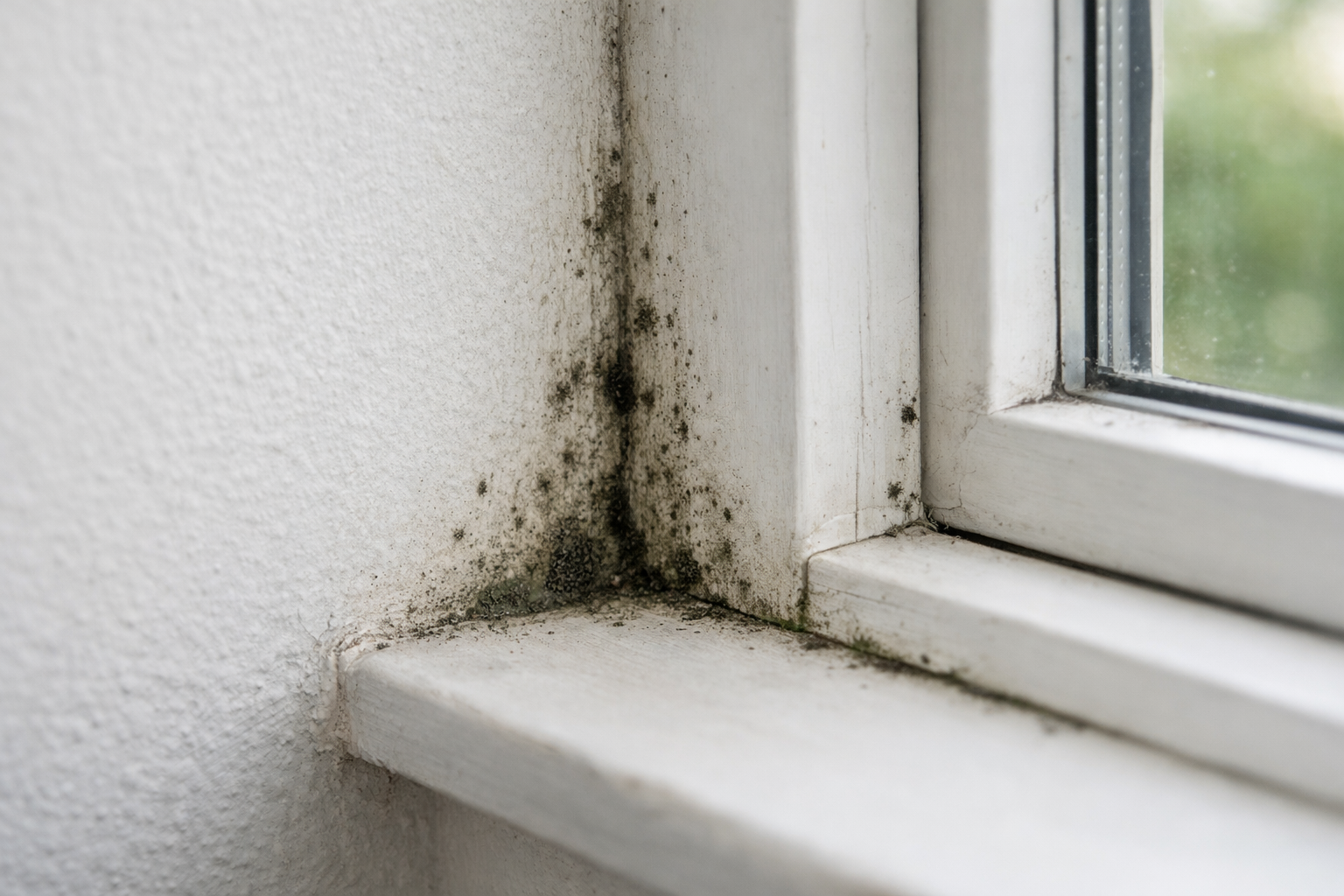 Skimmelsvamp på vindueskarm – synlige tegn på fugtskade og skimmel i boligen